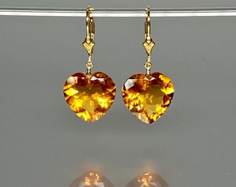 Minimalist Citrine Heart Earrings – 14K Gold Vermeil & Sterling Silver • Birthstone Jewelry Gift