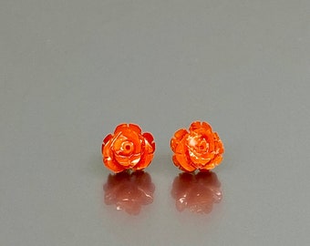 14K Solid Gold Italian Coral Rose Stud Earrings