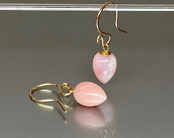 14K Gold Pink Opal Dangle Earrings: October Birthstone, Minimalist Jewelry