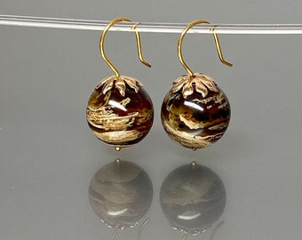 Natural Amber Drop Earrings, Rare Sumatra Amber Globes Earrings, Mothers Day Gift