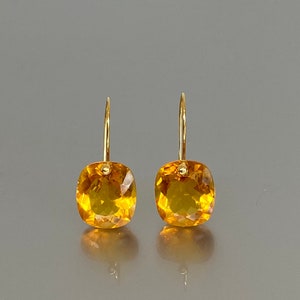 14K Yellow Topaz Earrings, December Birthstone, Yellow Stone Earrings, Rectangle Earrings, Handmade Jewelry Gift For Her, Topaz Jewelry