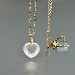 Rose Quartz Heart Necklace | 14K Gold Pendant | Pink Crystal Necklace | Heart Jewelry Gift for Her | Rose Quartz Pendant |  Gift For Her