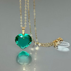 14K Gold Green Colombian Emerald Heart Necklace (26ct.), Large Heart Pendant Necklace, Colombian Emerald Jewelry Gift For Her.