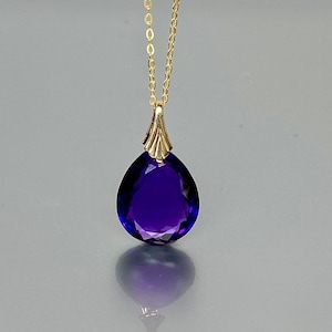 Amethyst Teardrop Pendant Necklace | February Birthstone Jewelry | Purple Stone Necklace Gift for Her | Minimalist Amethyst Necklace