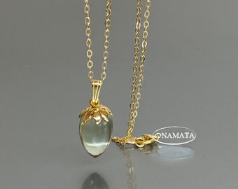 14K Gold-Filled Green Amethyst Pendant Necklace: February Birthstone, Minimalist Jewelry