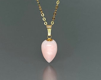 14K Gold Natural Pink Opal Necklace, Opal Pendant, October Birthstone Necklace, Opal Jewelry  Gift For Her