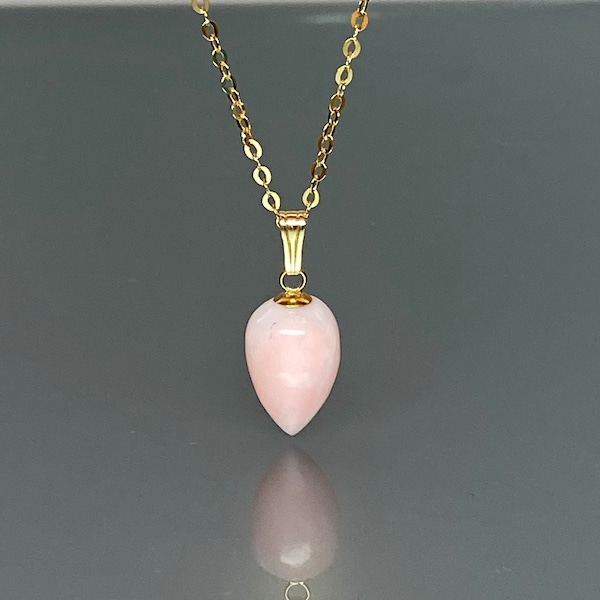 14K Gold Natural Pink Opal Necklace, Opal Pendant, October Birthstone Necklace, Opal Jewelry  Gift For Her