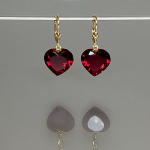 14K Gold Red Ruby Heart Earrings (23 cts), Ruby Drop Earrings, July Birthstone  Earrings, Bridal Jewelry, Ruby Jewelry Gift For Her.