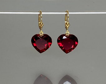 14K Gold Red Ruby Heart Earrings (23 cts), Ruby Drop Earrings, July Birthstone  Earrings, Bridal Jewelry, Ruby Jewelry Gift For Her