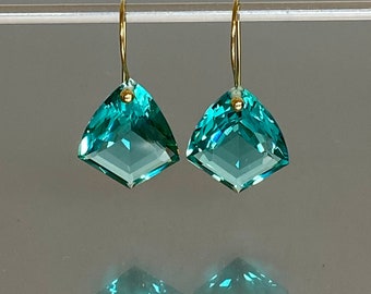 14K Gold Paraiba Tourmaline Drop  Earrings (30ct), Green Tourmaline  Drop Earrings, Tourmaline Jewelry Gift For Her, Valentines Gifts