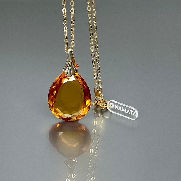 14k gouden Madeira Citrien hanger ketting, Teardrop hanger., minimalistische ketting, november Birthstone, Citrien sieraden cadeau voor haar.