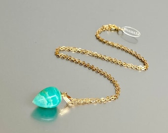 14K Gold-Filled Natural Peruvian Opal Small Pendant Necklace: ONE OF-A-KIND Teardrop Gemstone