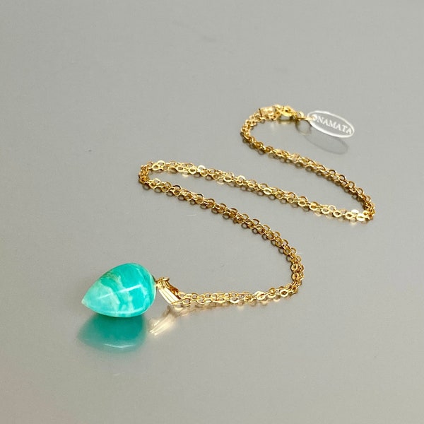 14K Gold-Filled Natural Peruvian Opal Small Pendant Necklace: ONE OF-A-KIND Teardrop Gemstone