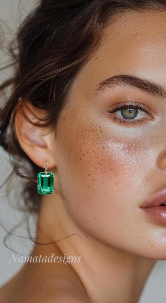 14K/18K Gold Colombian Emerald Dangle Drop Earrings, Green stone Earrings, Statement Earrings, Emerald Jewelry, October Birthstone.