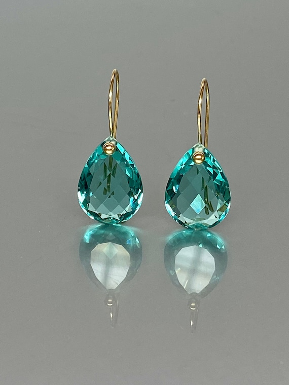 14K/18K Gold Teardrop Paraiba Tourmaline Drop Earrings (22 ct), Blue-Green Tourmaline Earrings, Tourmaline Jewelry, Holiday Gifts For Her