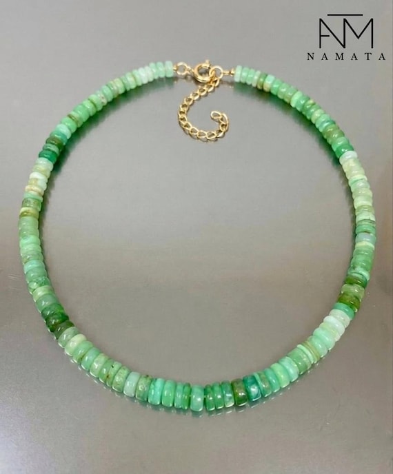 Chrysoprase Necklace, Natural Green Gemstone Necklace with 14K Gold Filled Clasp, Minimalist Layering Jewelry Gift for Her