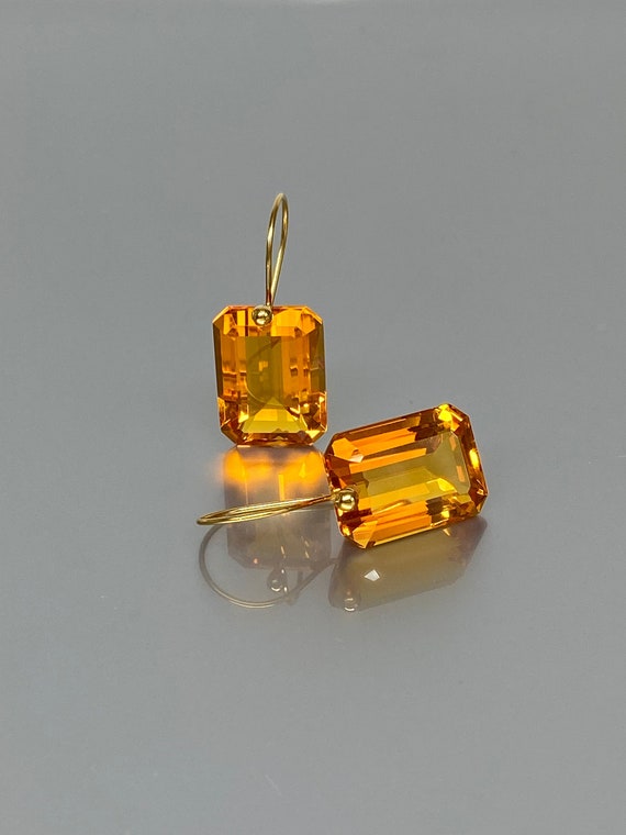 14K/18K Gold Rectangle Madeira Citrine Earrings, Citrine Jewelry, November Birthstone, Classic Earring, Yellow Earrings, Gift For Her