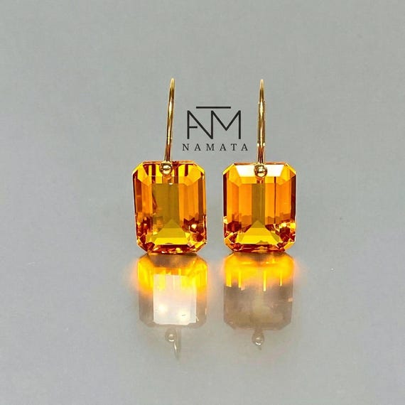 14K/18K Gold Madeira Citrine  Dangle Earrings, Yellow Stone Earrings, Statement Earrings, May Birthstone, Citrine Jewelry Gift For Women