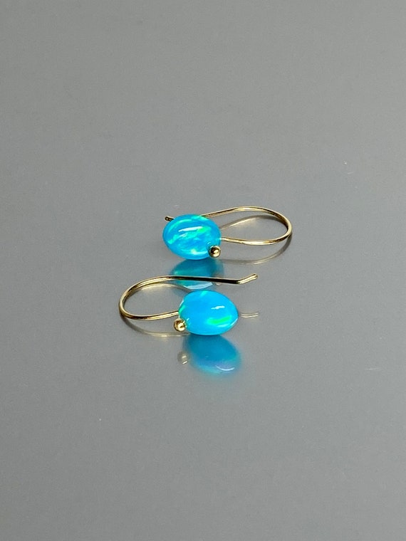 14K SOLID GOLD AAA+ Natural Pariba Ethiopian opal earrings, Small Opal Drop Earrings, Blue Opal earrings, October Birthstone, Gift For Her.