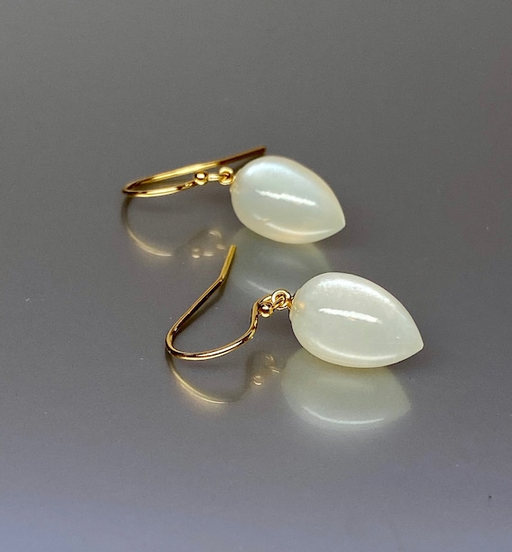 14K Rose solid Gold Natural White  Moonstone Earrings, Small Gemstone Earrings, June Birthstone Earrings