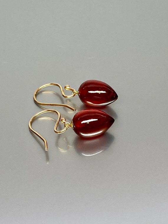 14K Gold  Natural Hessonite Garnet Earrings, Small Earrings, Garnet Dangle Drop  Earrings, January Birthstone Earrings.