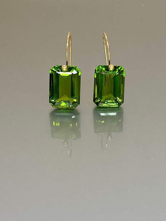 Peridot Dangle Earrings, Statement Earrings, August Birthstone, Green Stone Earrings, Gold or Silver, Rectangle Drops, Peridot Jewelry Gift.