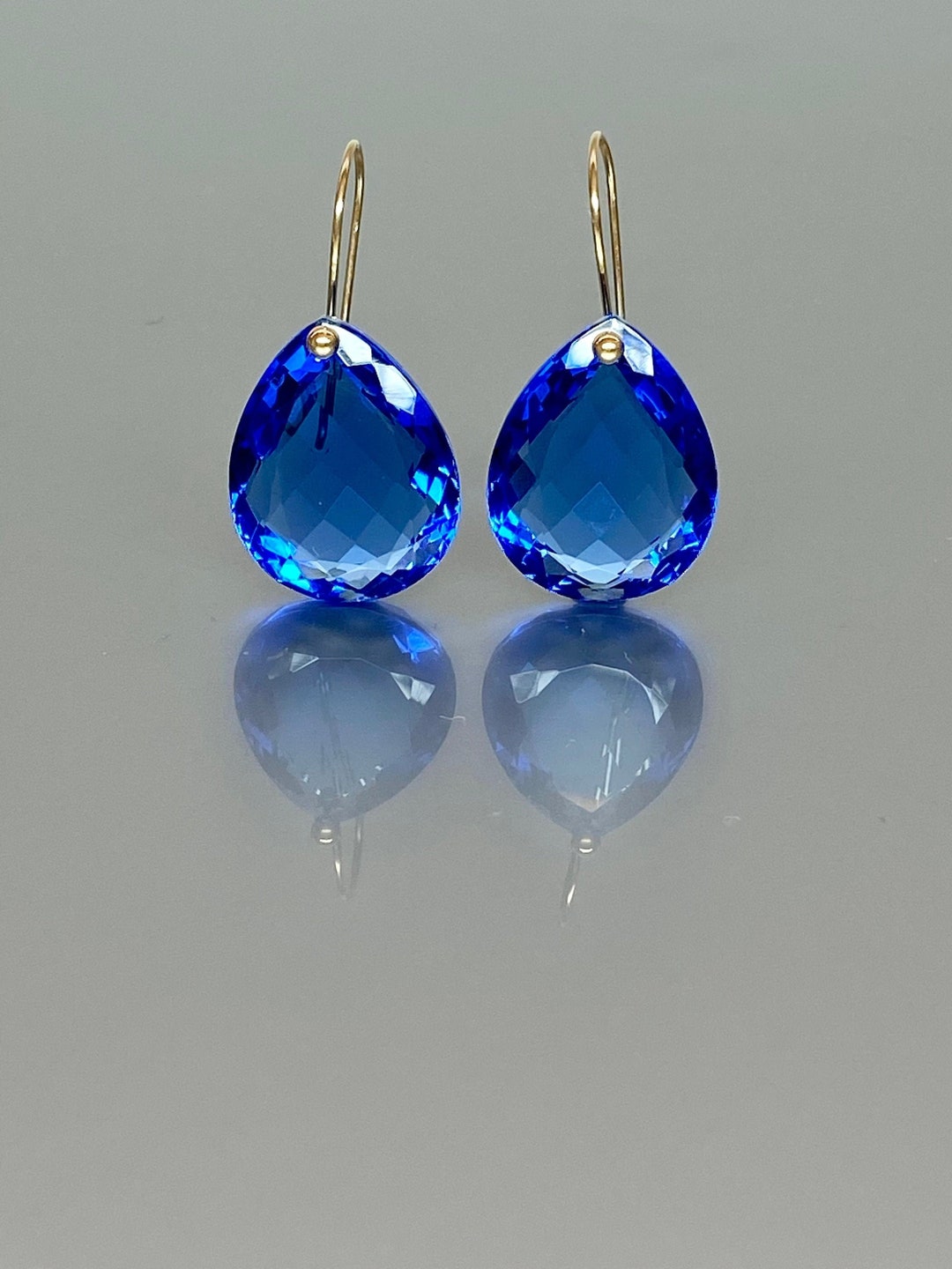 14K Gold Tanzanite Earrings 45ct, Statement Earrings, Teardrop Earrings