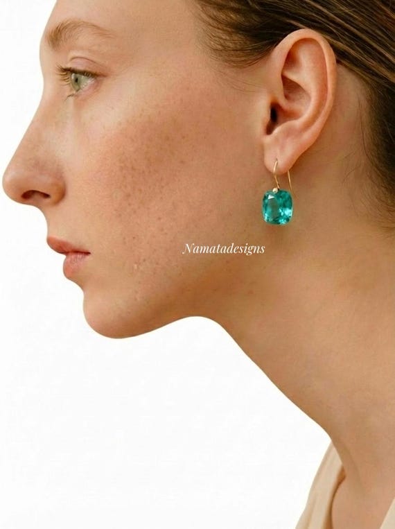 14K Gold Paraiba Tourmaline Drop Earrings: Ocean Blue Jewelry