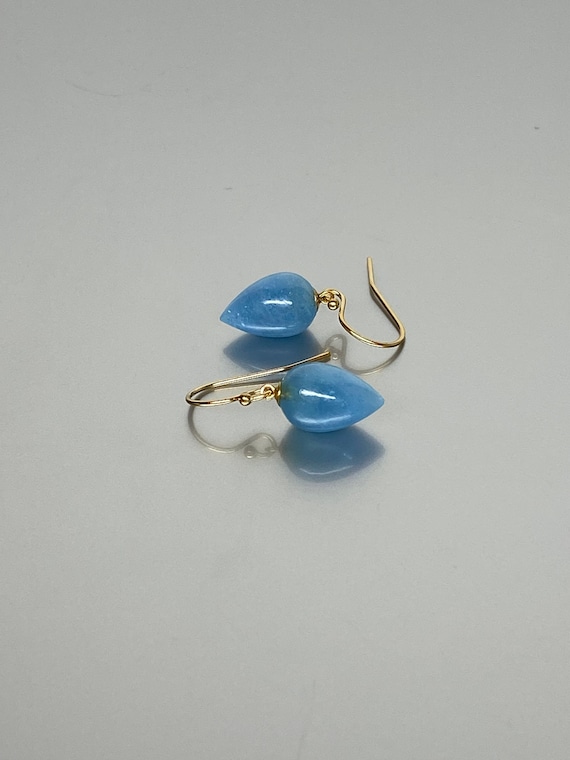 14K  Gold Natural Aquamarine Dangle Earrings, March Birthstone Earring, March Birthstone Small Earrings,  Aquamarine Jewelry Gift For Her.