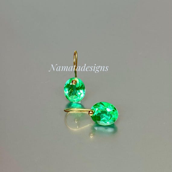 14K/18K Gold Colombian Emerald  Dangle Earrings:  October Birthstone, Jewelry, Green Stone Earrings