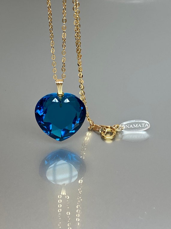 14K GOLD Heart London Blue Topaz  Necklace( 39 ct), Heart Pendant Necklace, Topaz Jewellery Gift For Her, Mother's Day Gift