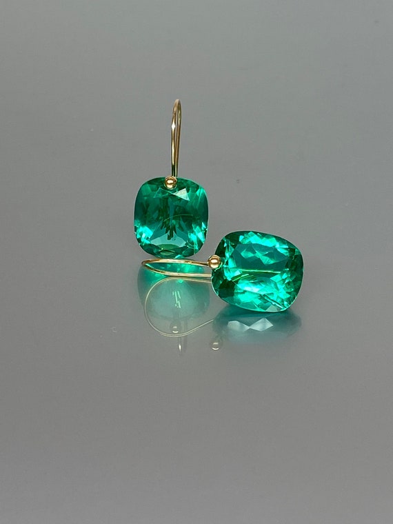 14K/18K Gold Colombian Emerald  Earrings (24 ct), Rectangle Earrings, October Birthstone, Emerald Jewelry Gift For Her, Green stone EarrIngs