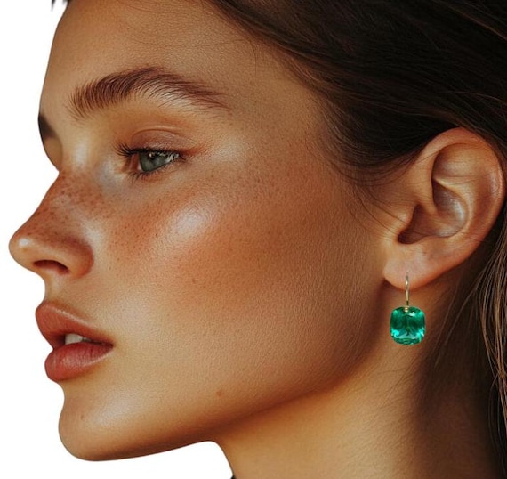 14K Gold Colombian Emerald Earrings – May Birthstone – Handmade Gift for Her