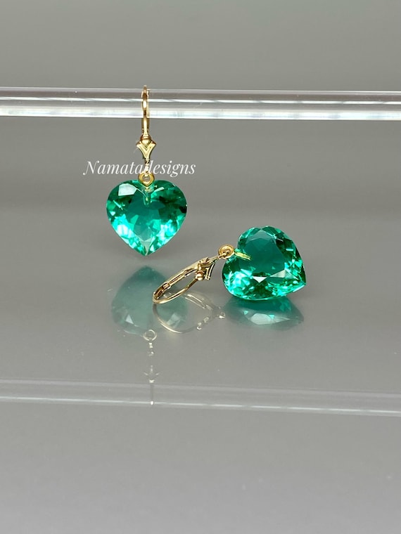 Colombian Emerald Heart Earrings, October Birthstone Gift, Emerald Jewelry  For Her