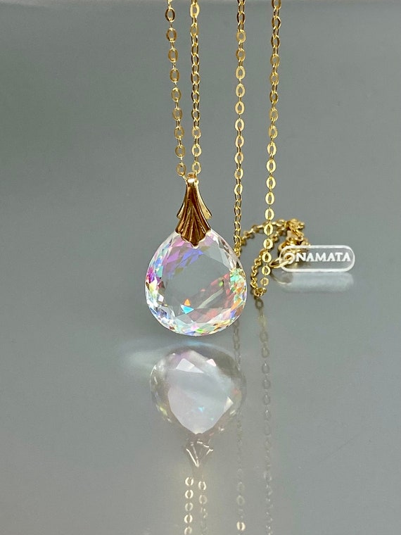14K Gold Teardrop Rainbow Mystic Topaz  Necklace, Mystic Topaz Pendant, Mystic Topaz Jewellery Gift For Her, Mother's Day Gift.