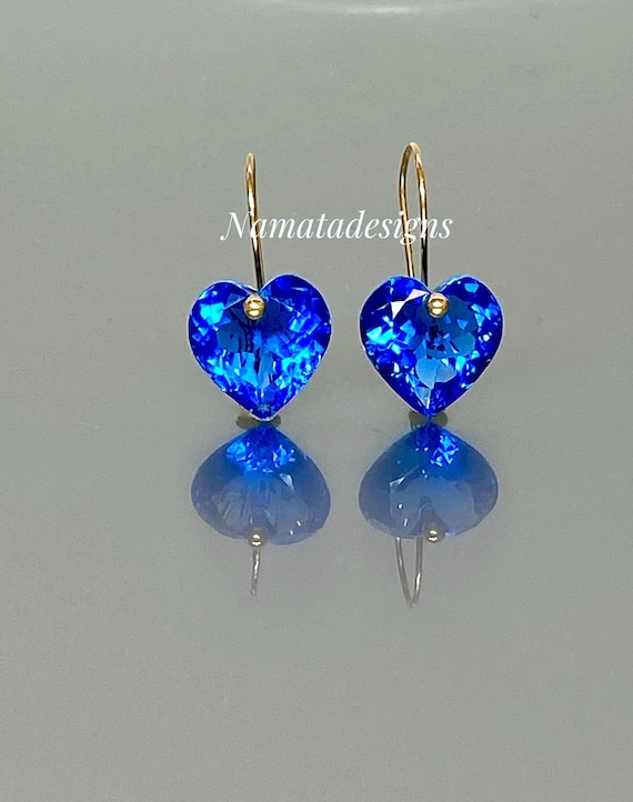 14K/18K  Gold Tanzanite Heart Dangle Earrings, December Birthstone Gift, Small Heart Earrings, Tanzanite Jewelry For Her.