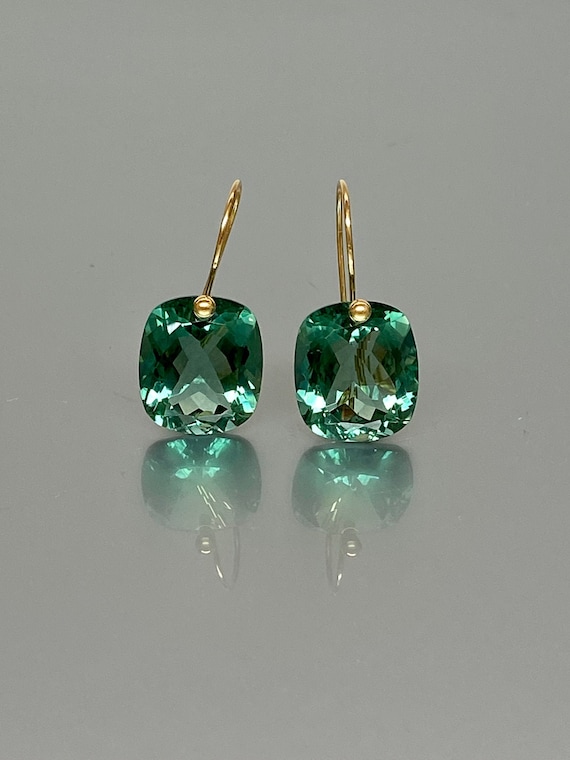 14K Gold Green Amethyst Earrings, Prasiolite Earrings, February Birthstone, Amethyst Jewelry Gift For Her,  Valentines Gifts