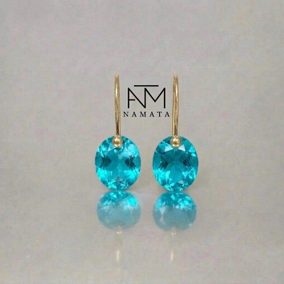14K/18K Paraiba Tourmaline Dangle Earrings, Birthstone Earrings, Wedding Earrings, Minimalist Earrings, Christmas Gift For Her