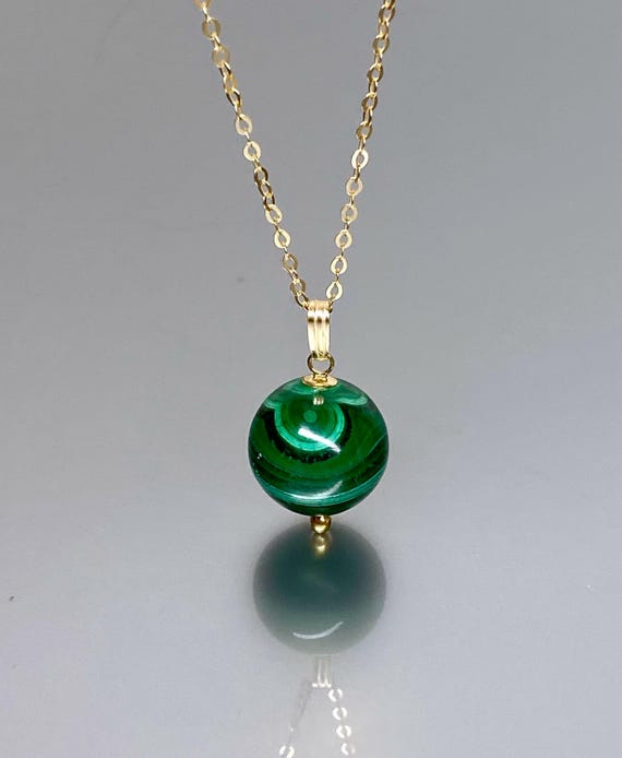 ONE OF-A-KIND Malachite Pendant Necklace, Sphere Necklace, Green Pendant, Minimalist  Drop Pendant, Malachite Jewelry Gift For Her.