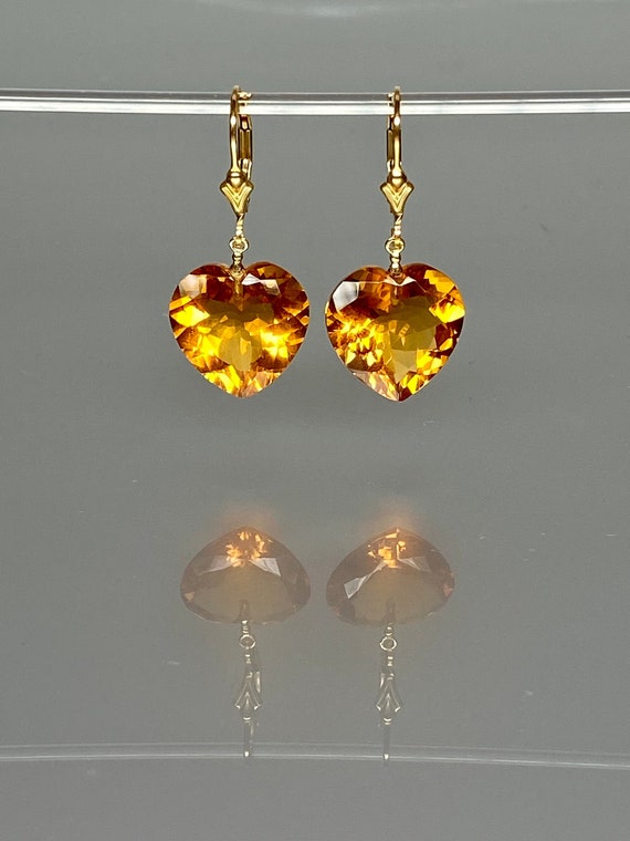Minimalist Citrine Heart Earrings – 14K Gold Vermeil & Sterling Silver • Birthstone Jewelry Gift