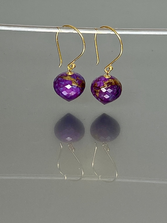 Natural Purple Turquoise Earrings Dangle Gold, Mojave Turquoise Dangle Earrings, Turquoise drop Earrings,Purple Stone Earrings, Gift For Her