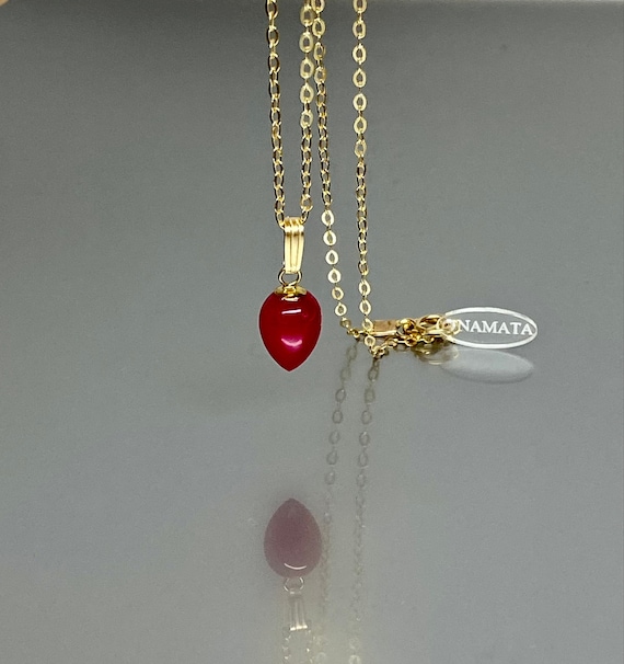 14K Gold Hot Pink Chalcedony Necklace, Fuchsia Pink Pendant, Minimalist Necklace, Layering Boho Necklace, Dainty Necklace Gift For Her