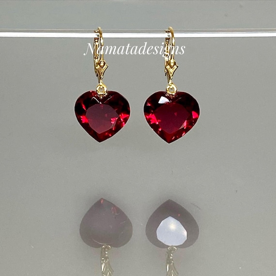 14K Gold Ruby Heart Drop Earrings: July Birthstone Bridal Jewelry