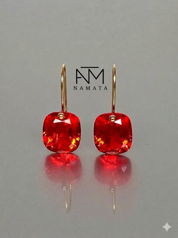 14K/18K Gold Mexican Fire Opal Drop Earrings, Orange Opal Drop Earrings, Mexican Opal Earrings, October Birthstone, Mother's Day Gift.