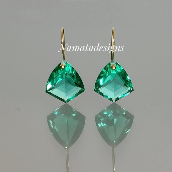 14K Gold Colombian Emerald Dangle Earrings: May Birthstone Jewelry