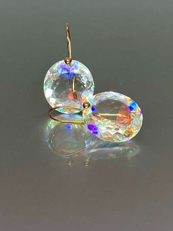 14K Gold Oval Rainbow Mystic Topaz Earrings (41 ct),  Mystic Topaz Drop Earrings, Mystic Topaz Jewellery Gift For Her, Mother's Day Gift.