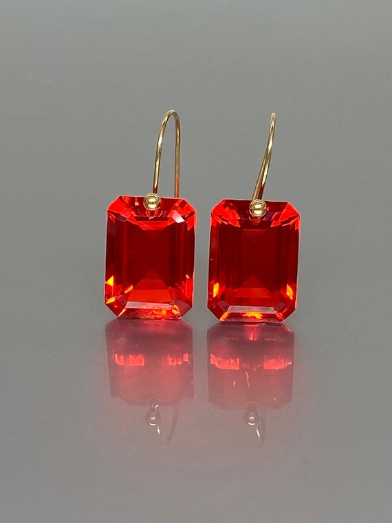 14K Fire Opal Drop Earrings (33ct), Red- Orange Opal Drop Earrings, Mexican Opal Earrings, October Birthstone, Opal  Jewelry Gift For Her.
