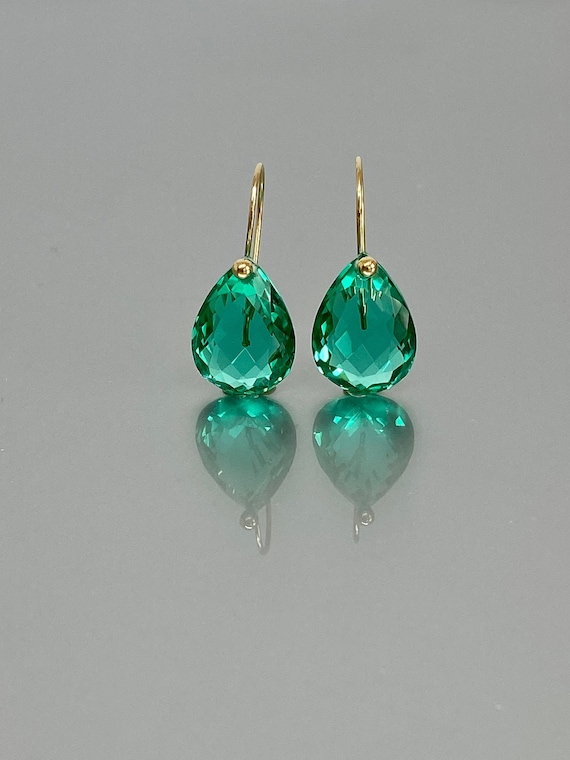 14K/18K Gold Colombian Emerald Teardrop Earrings |  Green stone | Statement Earrings | Emerald Jewelry | Gift for Her | October Birthstone