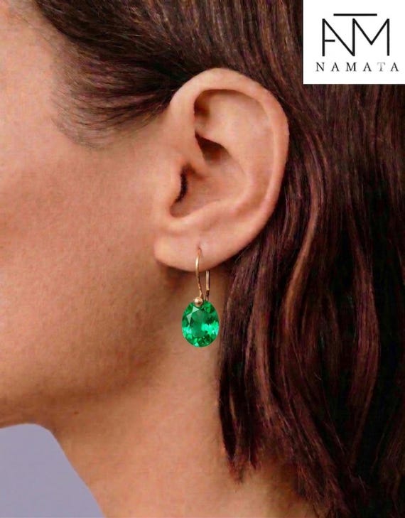 Colombian Emerald  Dangle Earrings: Small  Oval Earrings,  October Birthstone, Jewelry, Green Stone Earrings