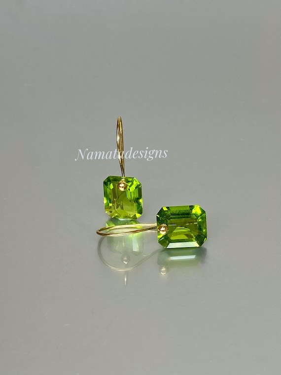 14K/18K Gold Peridot Dangle Drop  Earrings, August Birthstone, Green Stone Earrings, Peridot Jewelry Christmas Gift.
